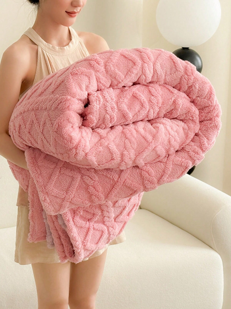 1pc Thickened Taffeta Jacquard Faux Long Pile Lamb Fleece Blanket, Soft And Warm, Reversible Bed Blanket/Shawl, Suitable For Living Room, Bedroom, Dormitory Furniture Decor, Back To School/School Season/Dorm Bedding
