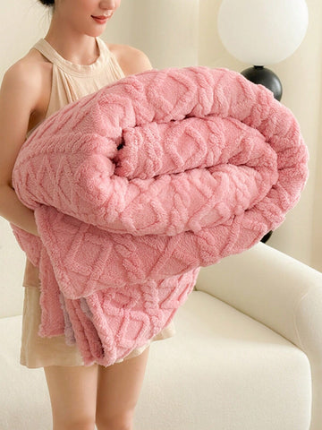 1pc Thickened Taffeta Jacquard Faux Long Pile Lamb Fleece Blanket, Soft And Warm, Reversible Bed Blanket/Shawl, Suitable For Living Room, Bedroom, Dormitory Furniture Decor, Back To School/School Season/Dorm Bedding