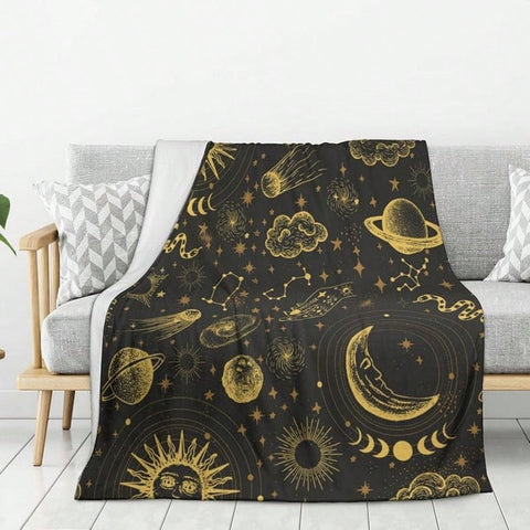 Sun And Moon Blanket Lightweight Soft And Comfortable Gift For Fantasy Lovers Sky Starry Sky Blanket, Multi-Purpose Blanket, 280G Fabric Weight Flannel Fabric Single-Sided Printing, Next Day Shipping 280G/M2