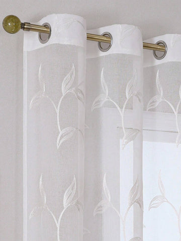 2pcs Sheer Curtains, Decorative Embroidered Faux Linen Curtains, Suitable For Home Kitchen, Living Room And Bedroom