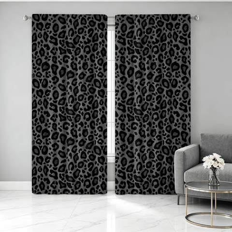 2 Pieces Of Black Leopard Print Polyester Semi-Transparent Curtains, Modern Four-Season Design, 100% Polyester, Light-Filtering, With Rod Pocket For Easy Hanging, Perfect For Kitchens, Laundry Rooms, Bedrooms, Study Rooms, And Living Rooms